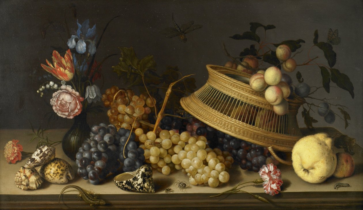 Stilleben av blomster, frukt, skjell og insekter av Balthasar van der Ast