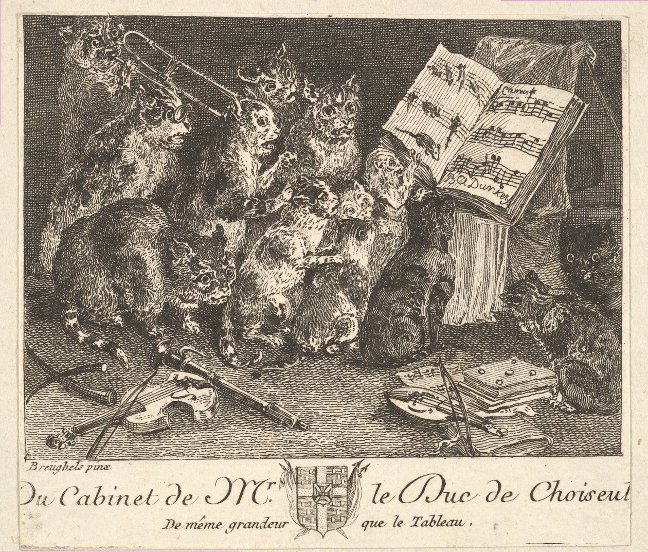 Concert of Cats, etter maleriet i samlingen til Duc de Choiseul, før 1771. av Balthasar Anton Dunker