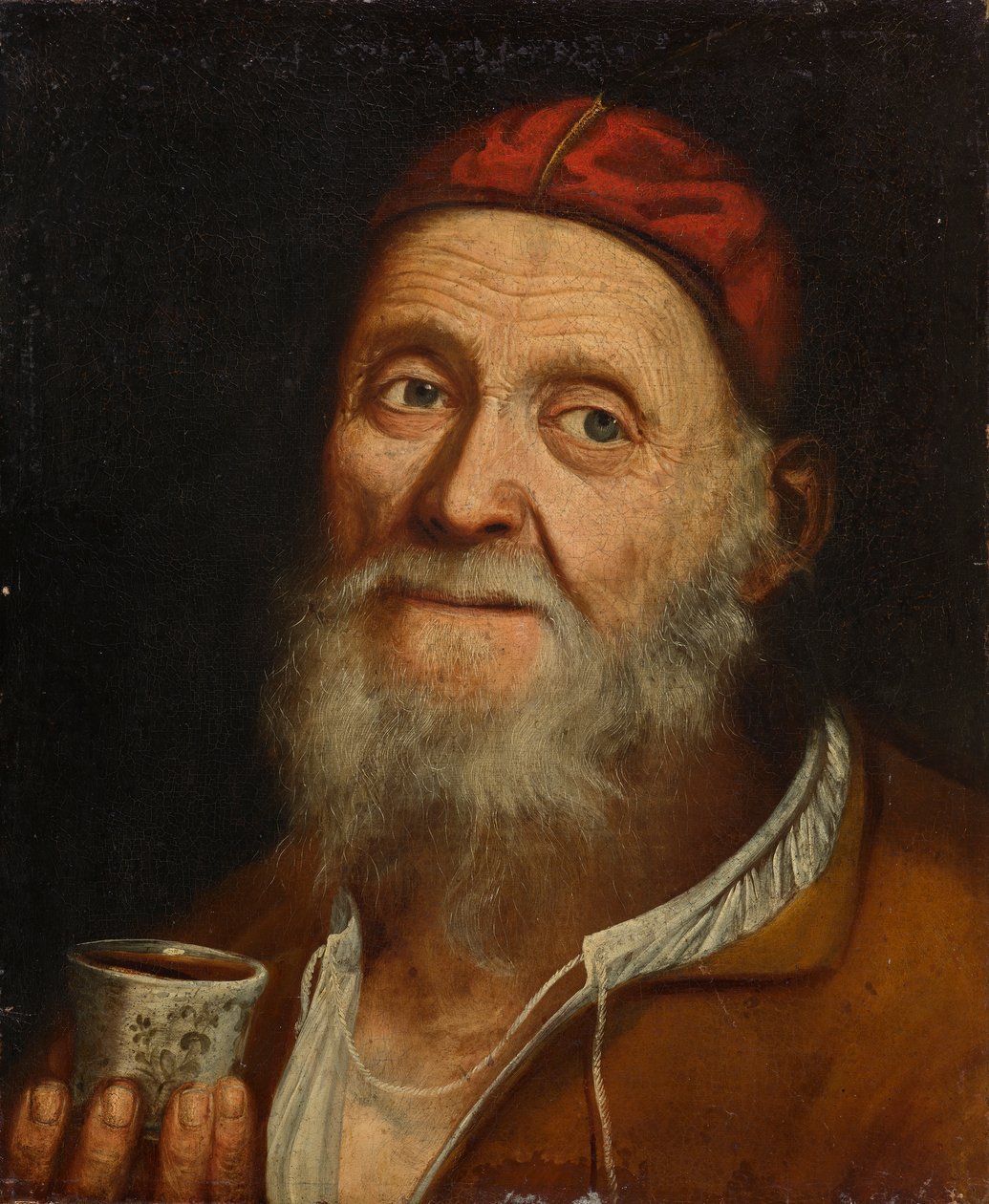 Gammel mann med et kaffekrus av Balthasar Denner