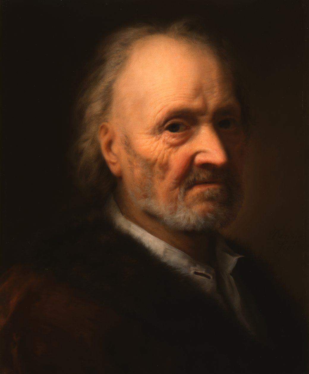 Portrett av en gammel mann i en pelsforet frakk av Balthasar Denner