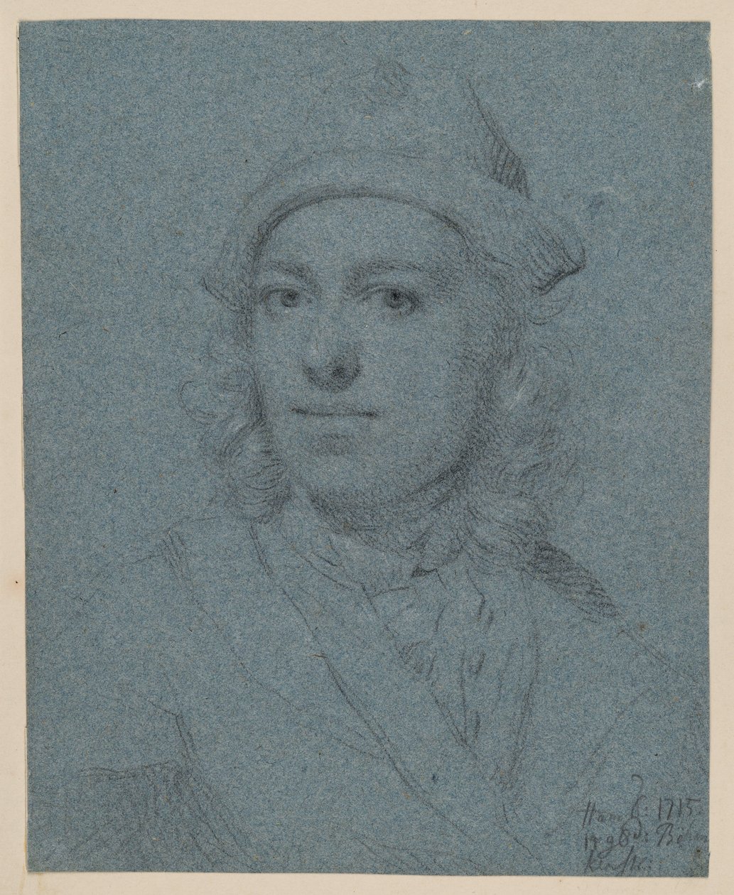Brystbilde av en ung mann med lue, sett forfra av Balthasar Denner
