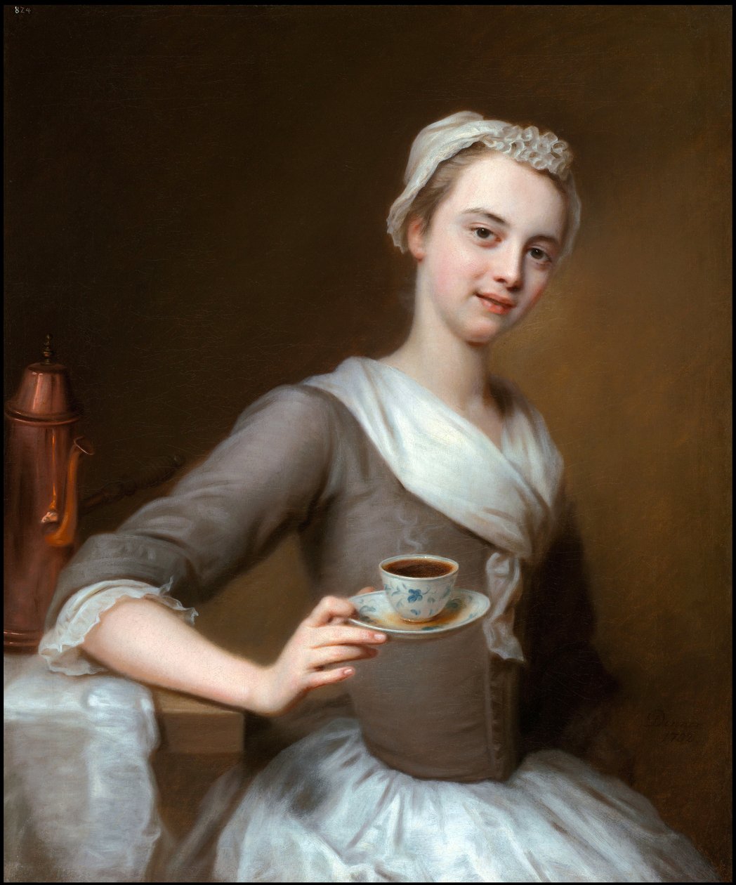 Rokokko: Tilbyr en kopp kaffe av Denner, Balthasar (1685-1749). Olje på lerret, 76x63,2. Privat samling av Balthasar Denner