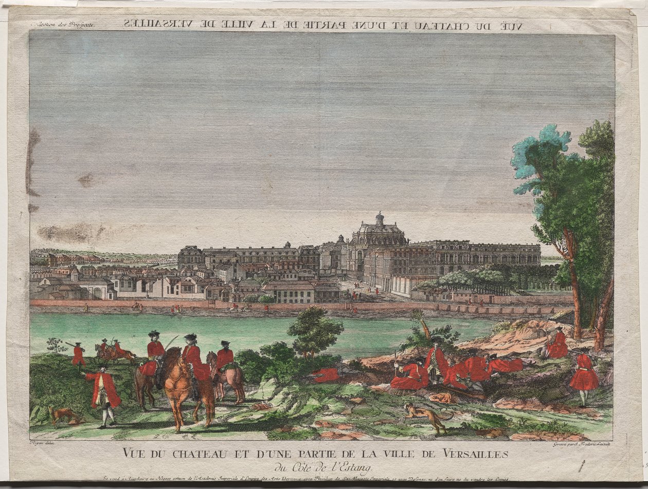 Utsikt over Chateau og en del av byen Versailles av Balthasar Friedrich Leizelt