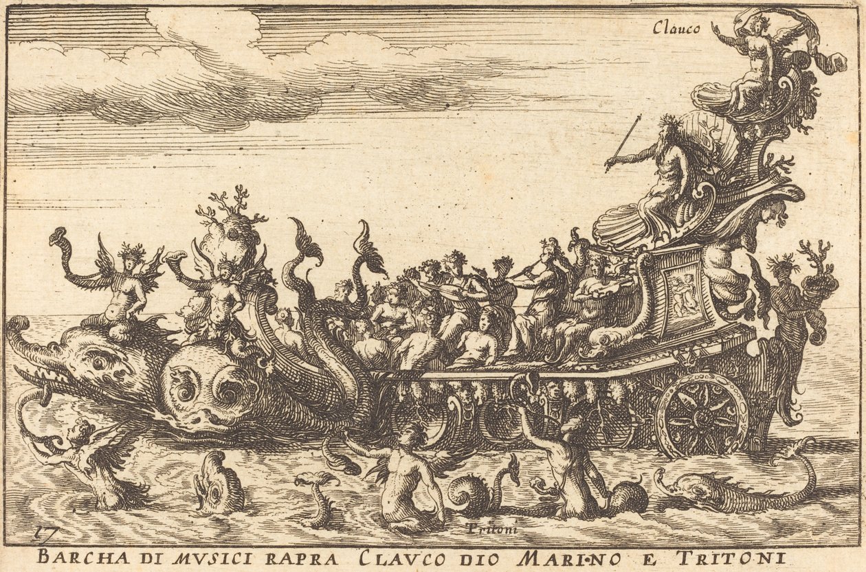 Båt av rapramusikere Clauco gud Marino og Tritoni av Balthasar Moncornet after Remigio Cantagallina