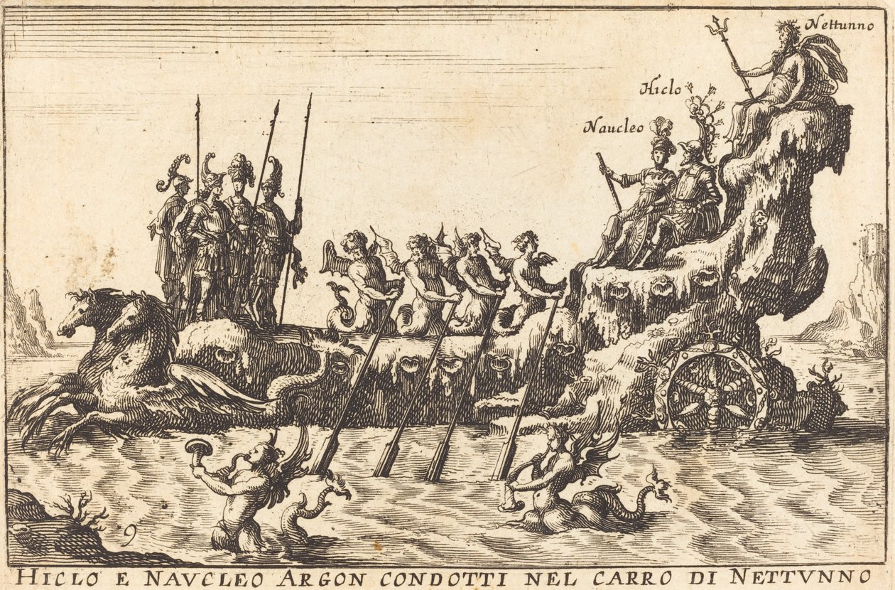 Hiclo og Naucleo Argon ledet i vognen til Neptun av Balthasar Moncornet after Remigio Cantagallina