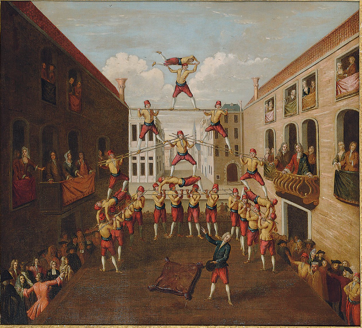 The Forze d "Ercole: The Castellani Acrobats in a Venetian Piazza, ca. 1746 av Balthasar Nebot