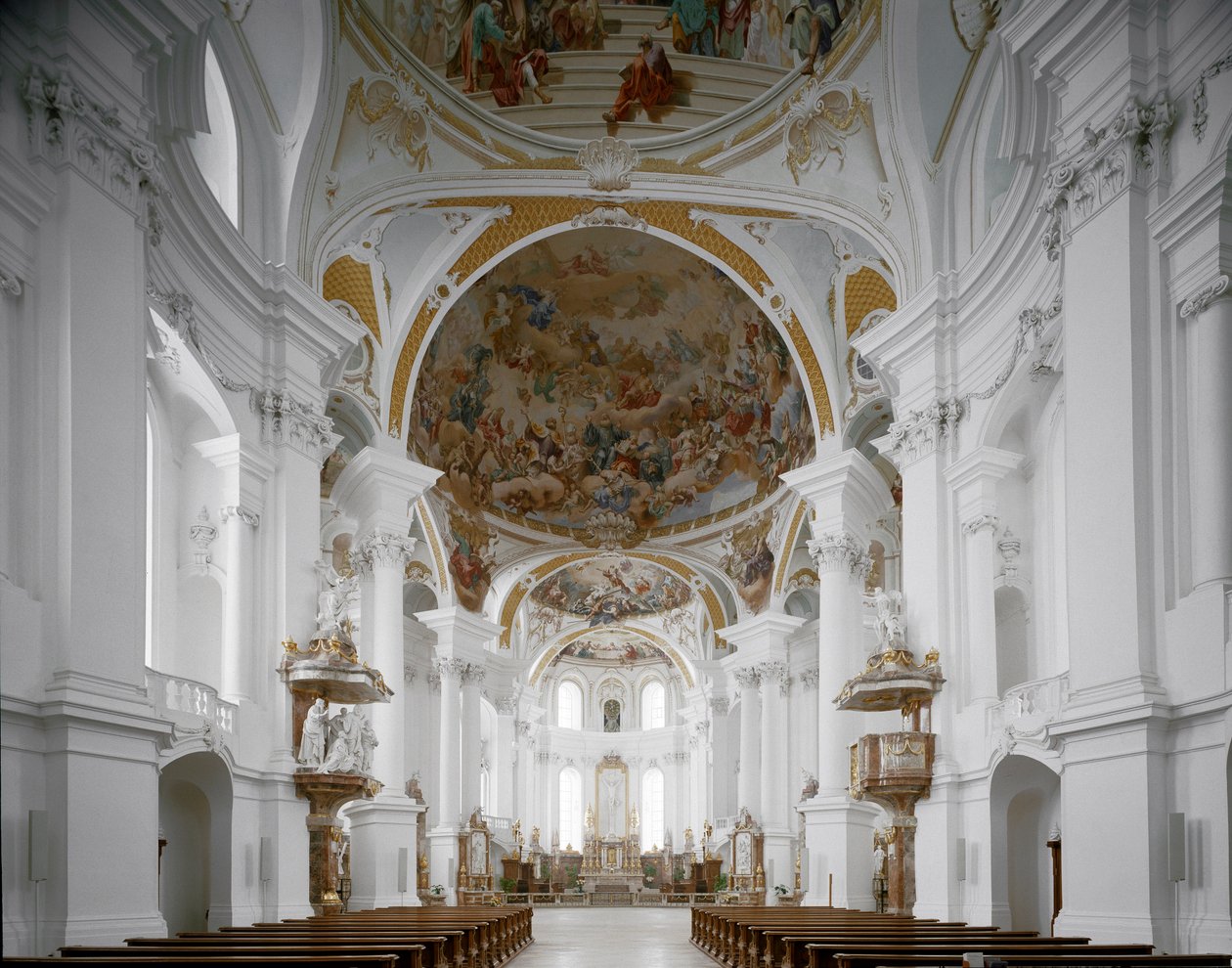 Innvendig utsikt over klosterkirken av arkitekt Johann Balthasar Neumann (1687-1753) Neresheim, Tyskland av Balthasar Neumann