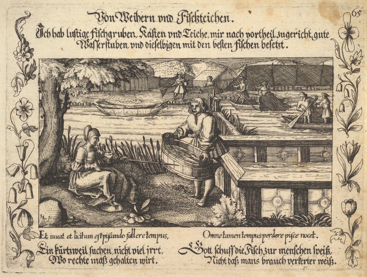 Av dammer og fiskedammer, illustrasjon fra Petrarch, Glück und Unglück Spiegel, figur..., 1652. av Balthasar Schwan