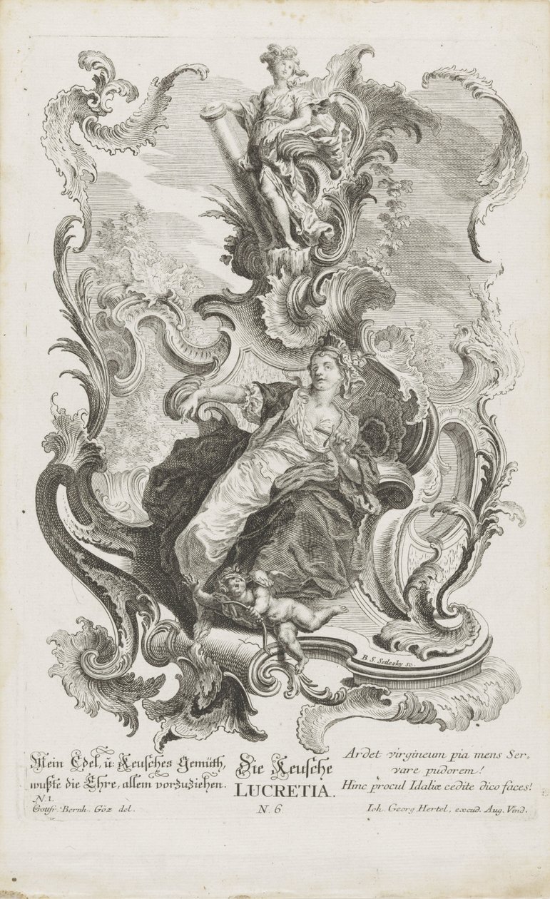 Den kyske Lucretia Die choice Lucretia (tittel på objekt) Allegoriske figurer (serietittel) av Balthasar Sigmund Setletzky