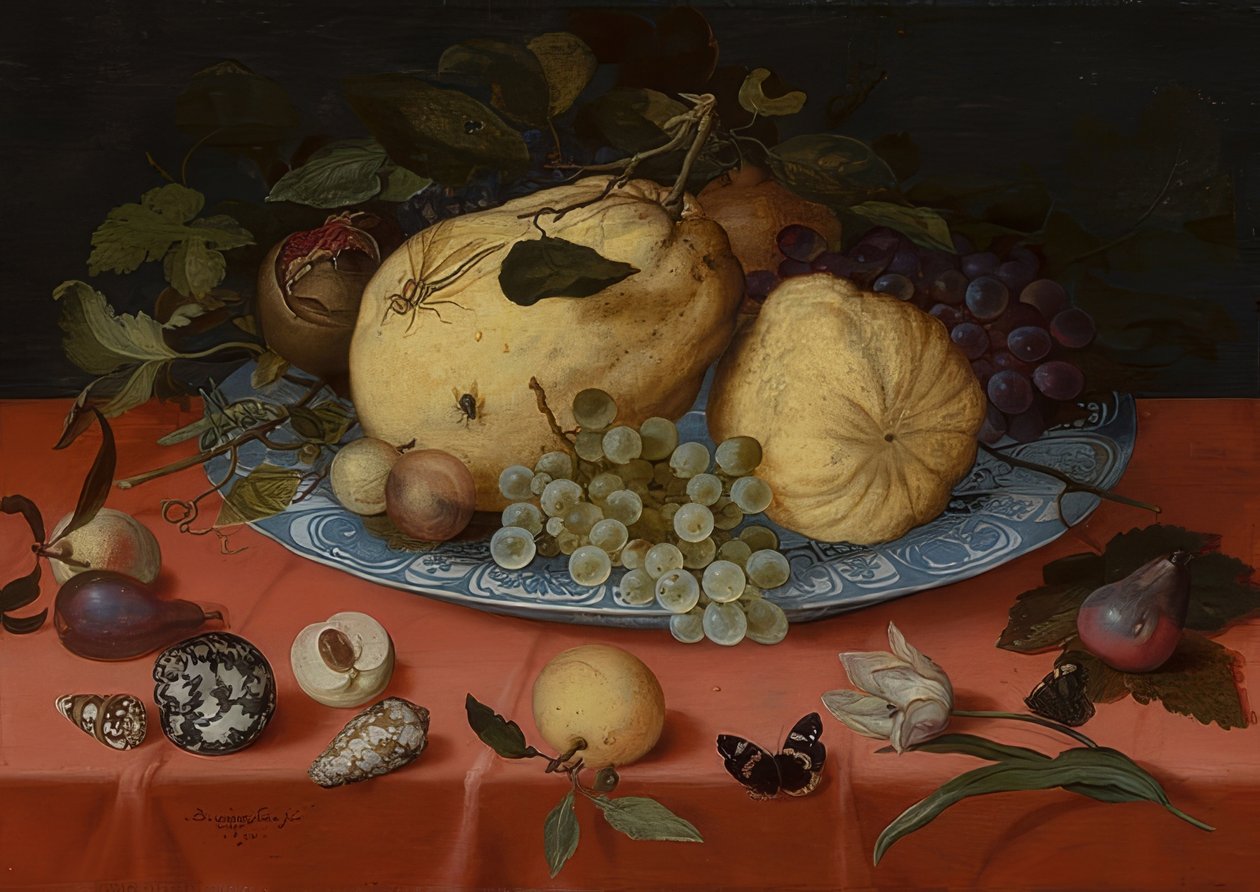 Frukt stilleben med skjell og tulipan. 1620 av Balthasar van der Ast