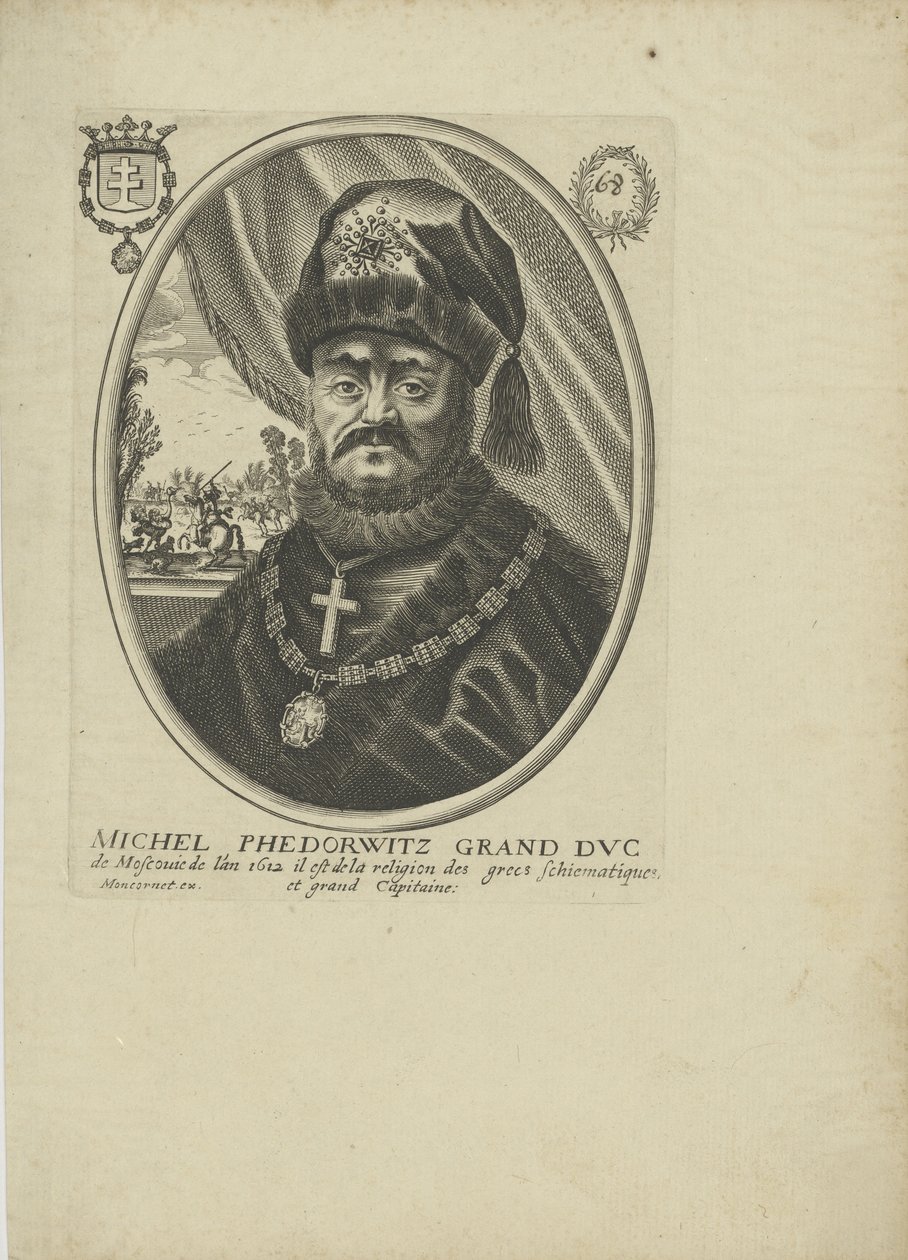 Portrett av tsaren Michail I Fyodorovich av Russland 1596-1645, um 1640-1650. av Balthazar Moncornet