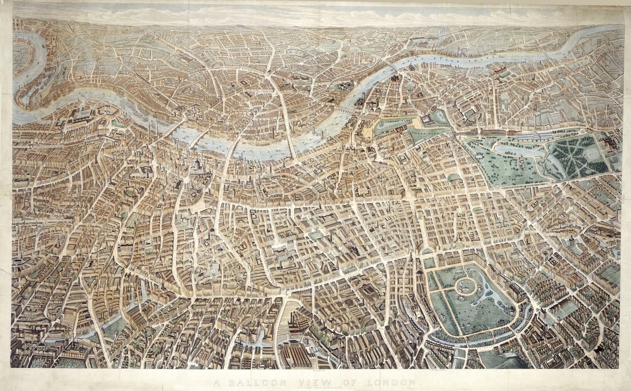 En ballongutsikt over London sett fra Hampstead av Banks and Co.