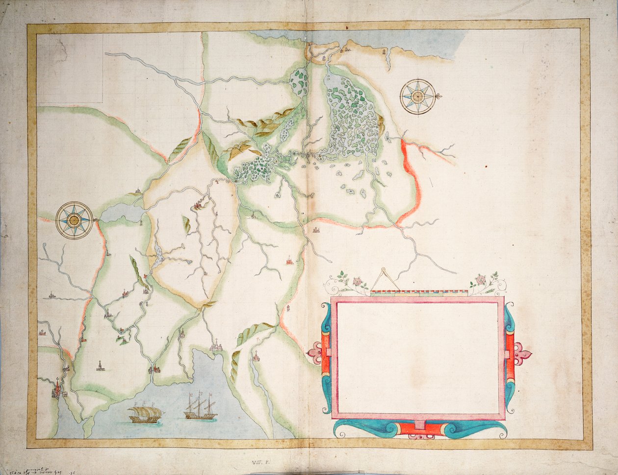 Sentral-Irland, Dublin til Sligo, ca. 1600 (lagt på lin) av Baptista Boazio