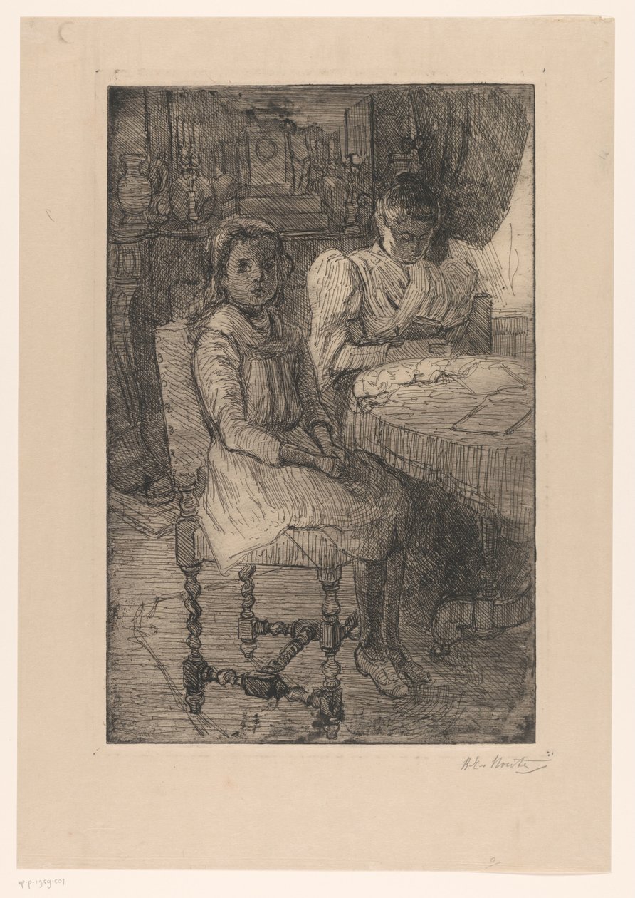 To kvinner ved bordet av Barbara Elisabeth van Houten (signed by artist)