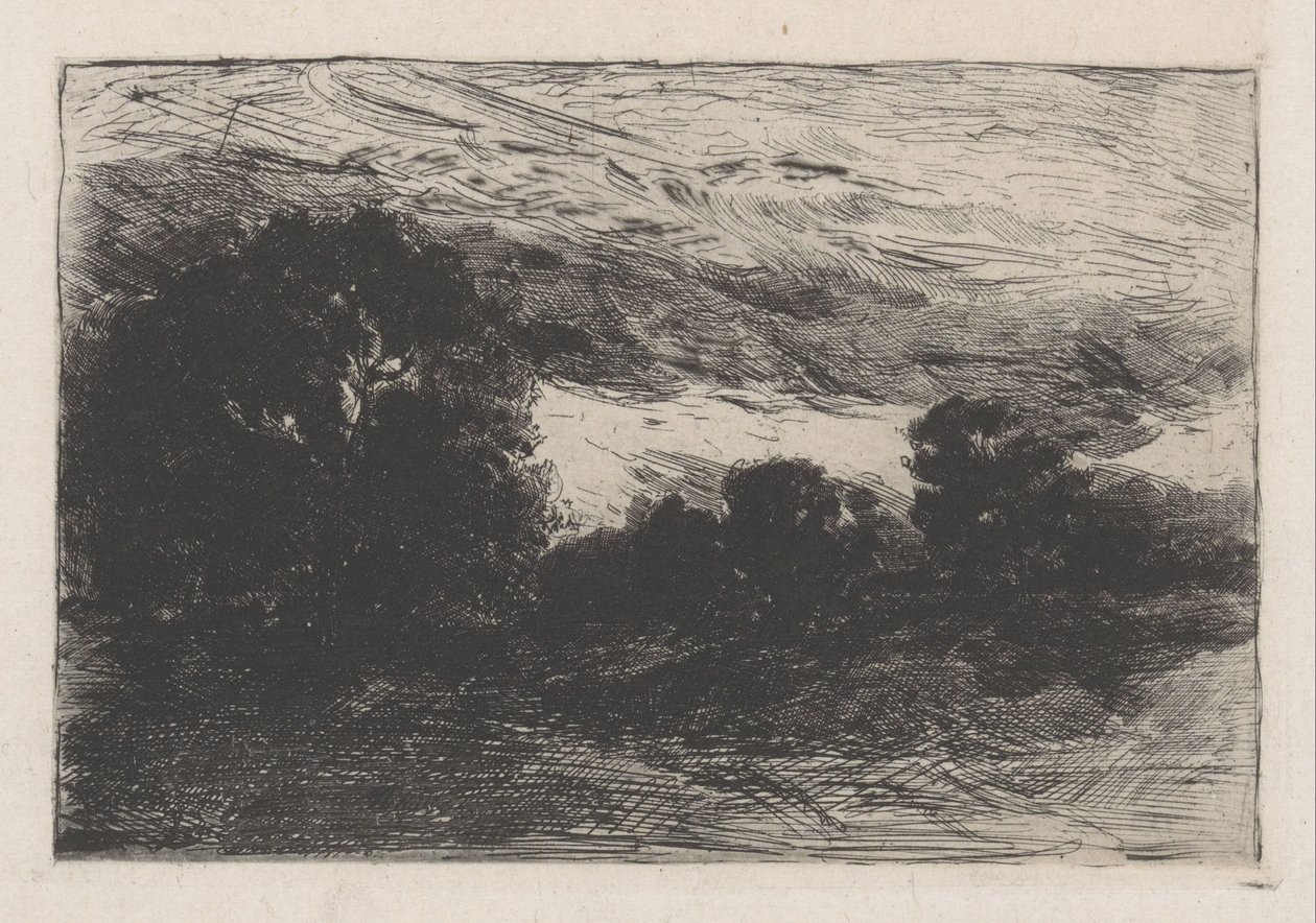 Landskap med trær og stormfull himmel av Barbara Elisabeth van Houten