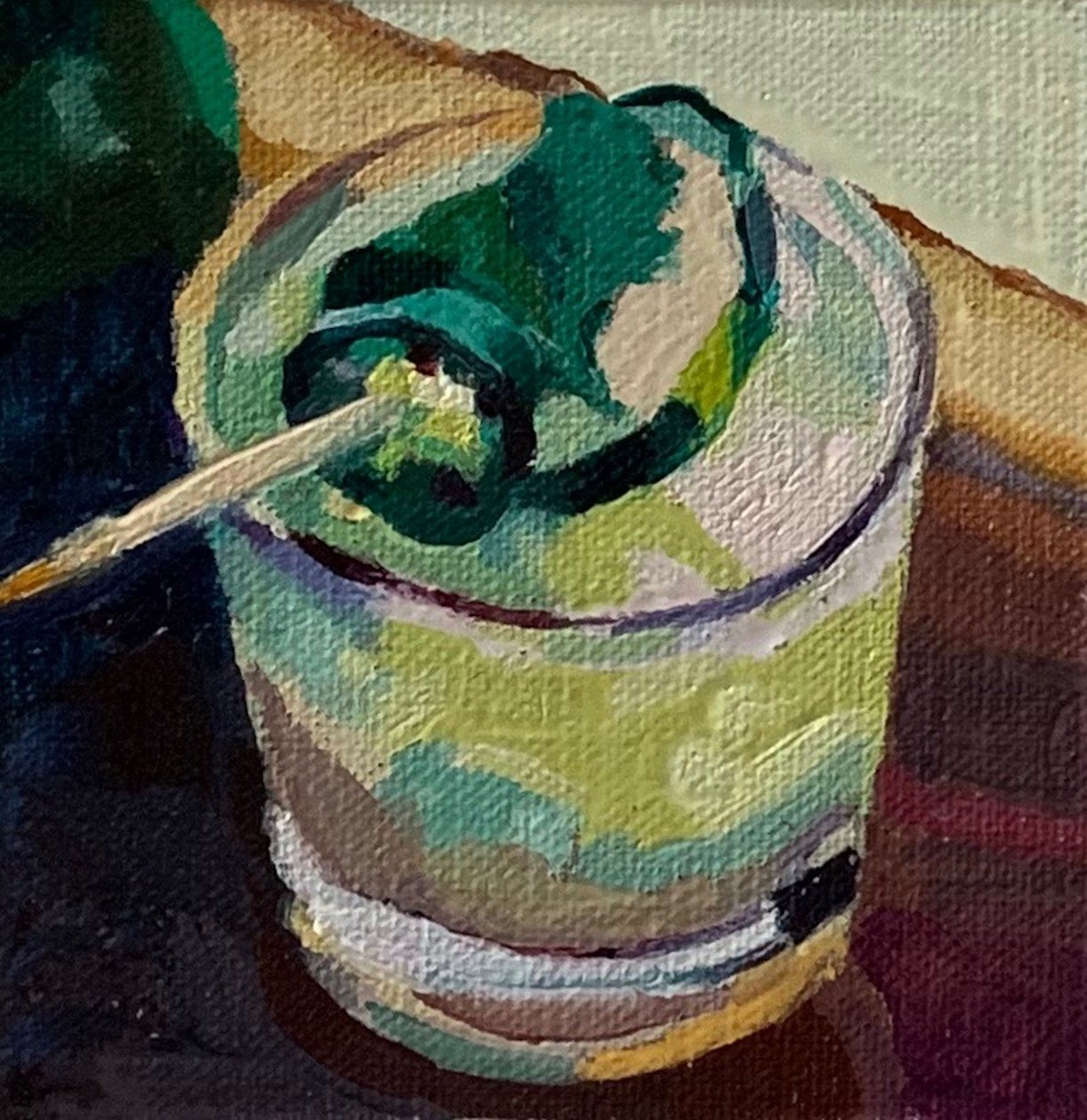 cocktail 2, 2019 (olje om bord) av Barbara Hoogeweegen