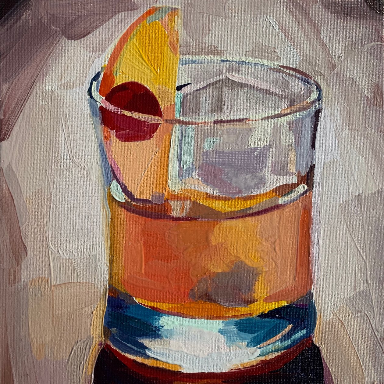 cocktail 4, 2019 (olje om bord) av Barbara Hoogeweegen