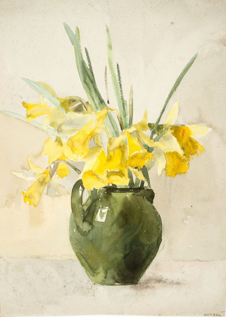 Buketter med gule blomster i en vase (akvarell på vevd papir) av Barbara Leigh Smith Bodichon