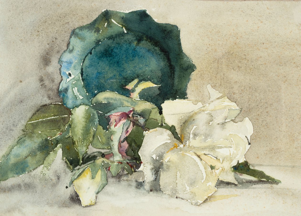 Blomster og potte på siden (akvarell på papir) av Barbara Leigh Smith Bodichon