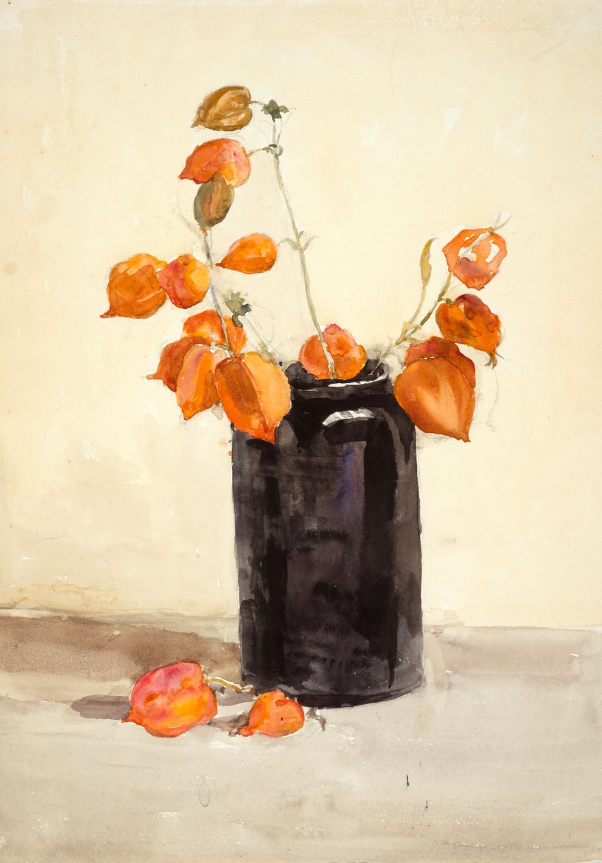 Blomster i svart vase (akvarell på papir) av Barbara Leigh Smith Bodichon