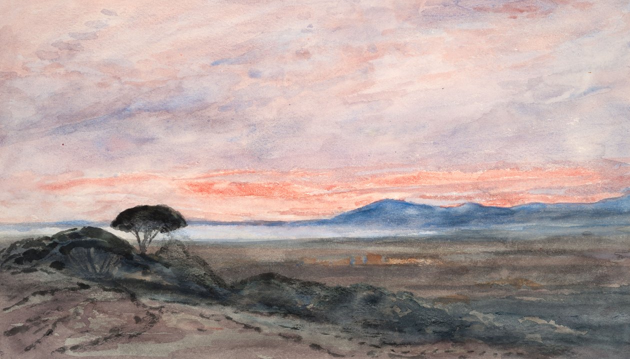 Landskap: Solnedgang (akvarell på vevd papir) av Barbara Leigh Smith Bodichon
