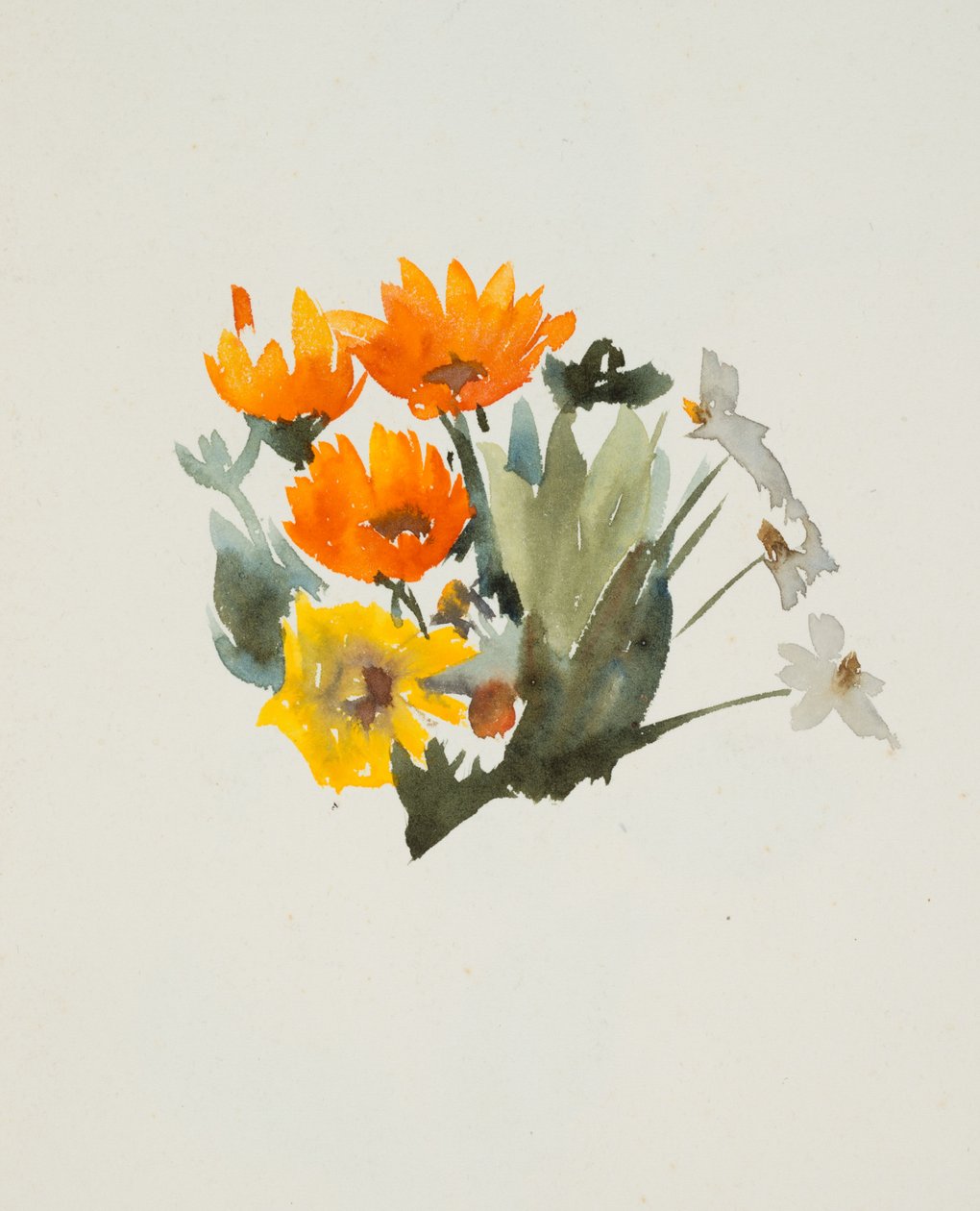 Oransje blomster (akvarell og grafitt på vevd papir) av Barbara Leigh Smith Bodichon