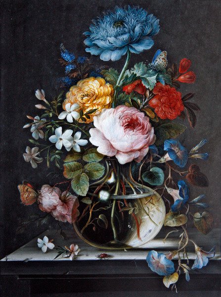 Vase med blomster på en avsats (gouache på vellum) av Barbara Regina Dietzsch