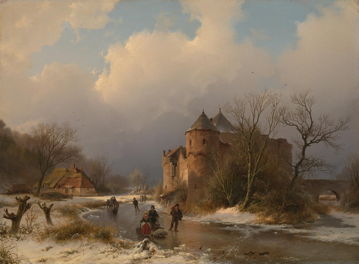 Et slott i et vinterlandskap av Barend Cornelis Koekkoek