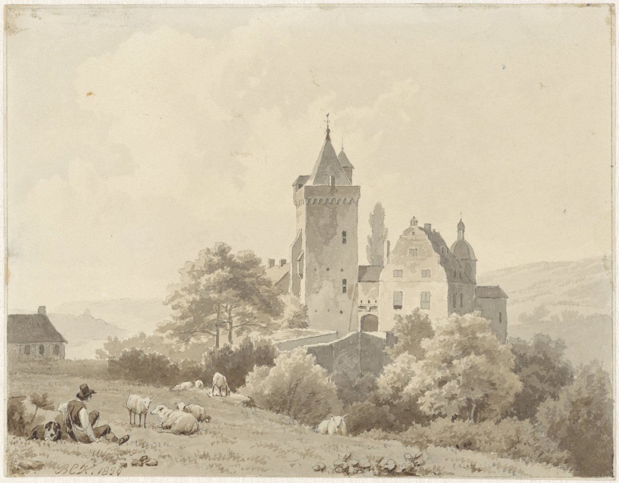 Hvilende gjeter på Schloss Lansberg av Barend Cornelis Koekkoek