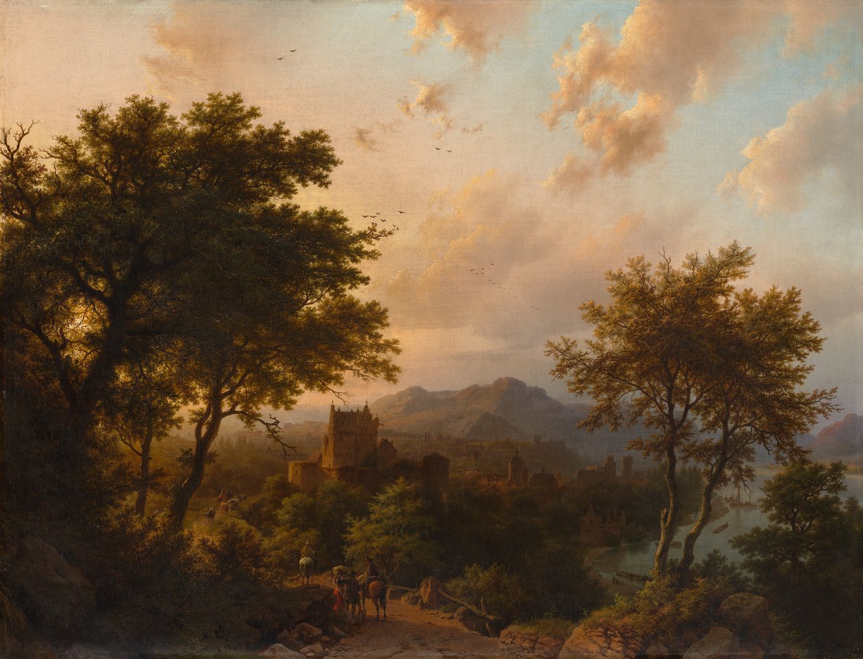 Solnedgang på Rhinen, 1853. av Barend Cornelis Koekkoek