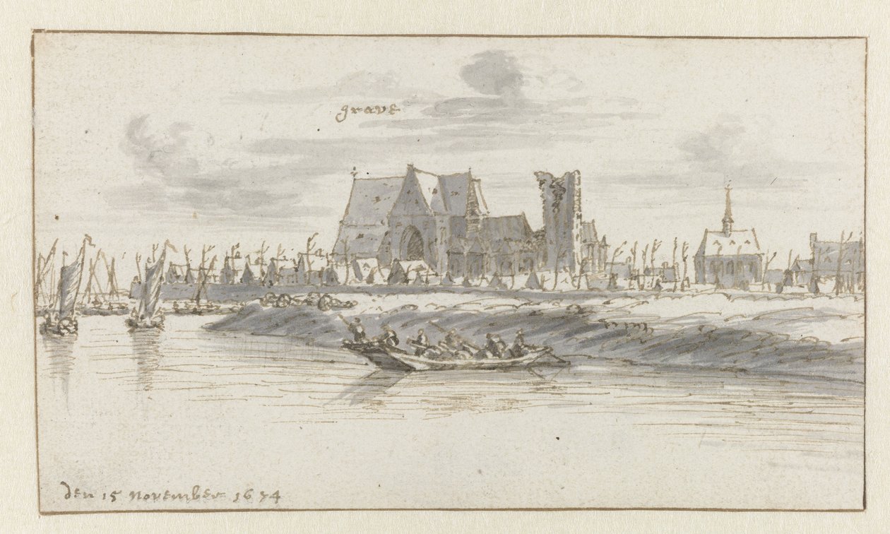 Utsikt over Grave, Nord-Brabant av Barend Klotz (attributed to)