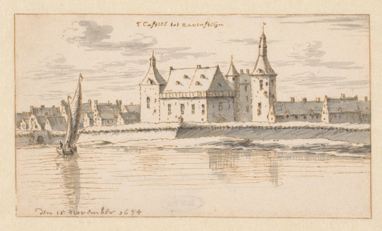 Utsikt over slottet i Ravenstein, Nord-Brabant av Barend Klotz (attributed to)
