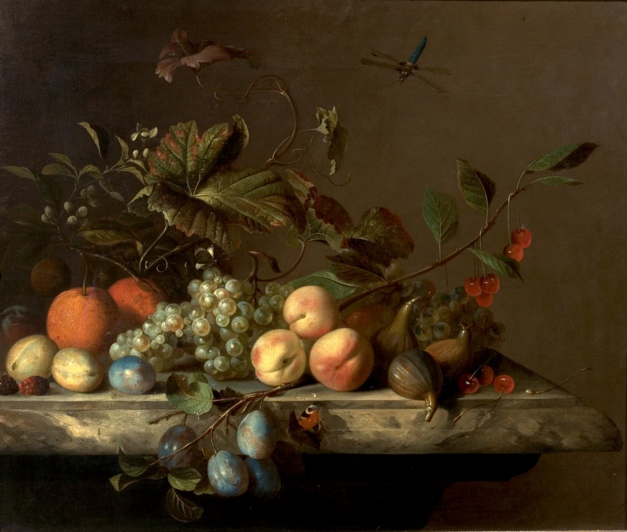 Fruktstykke med øyenstikker, 1692 av Barend or Bernardus van der Meer