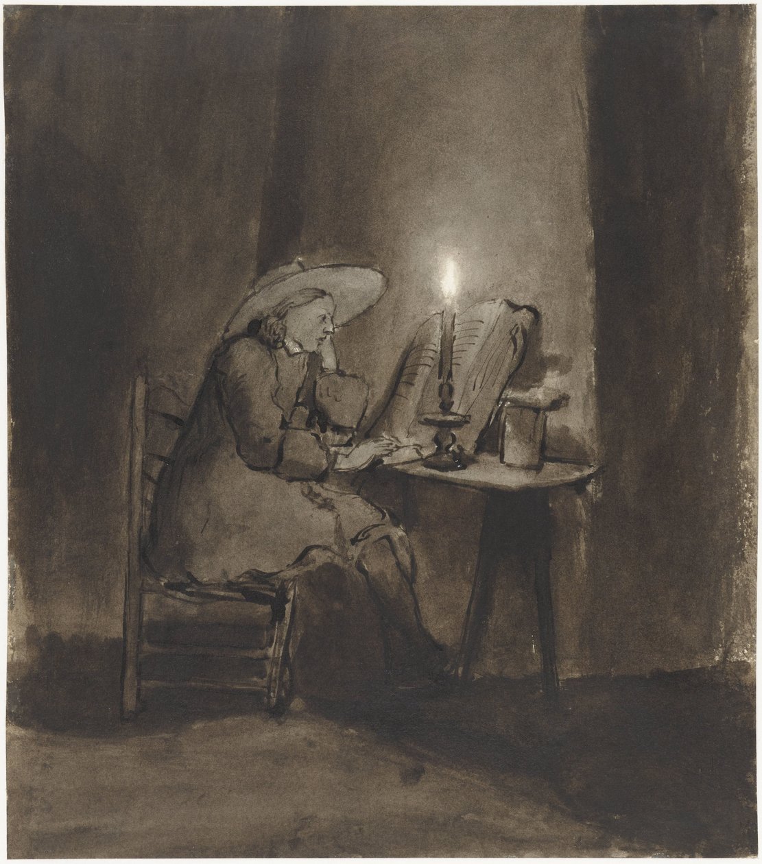 Gutt leser ved levende lys av Barent Fabritius