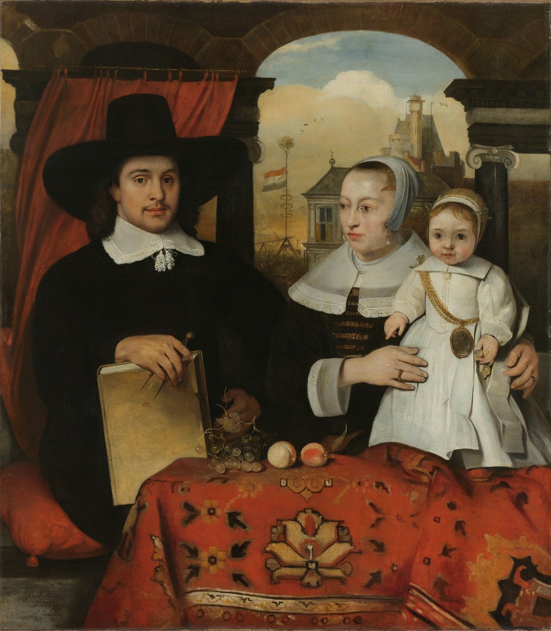Willem van der Helm (ca 1625-75), kommunearkitekt i Leiden, med sin kone Belytgen Cornelisdr van der Schelt (d 1661) og deres sønn Leendert (1622-64) av Barent Fabritius