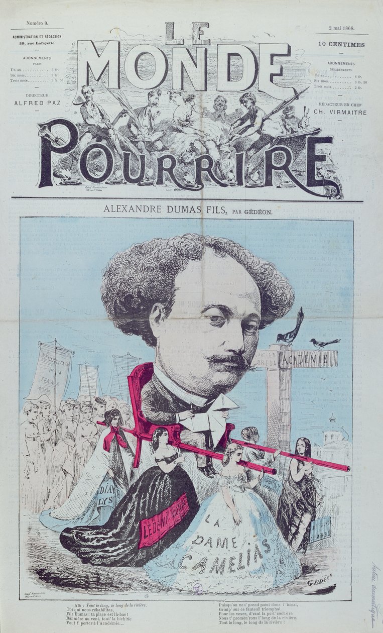 Karikatur av Alexandre Dumas, sønn for magasinet Le Monde Pour Rire, 2. mai, 1868 av Baril Gedeon