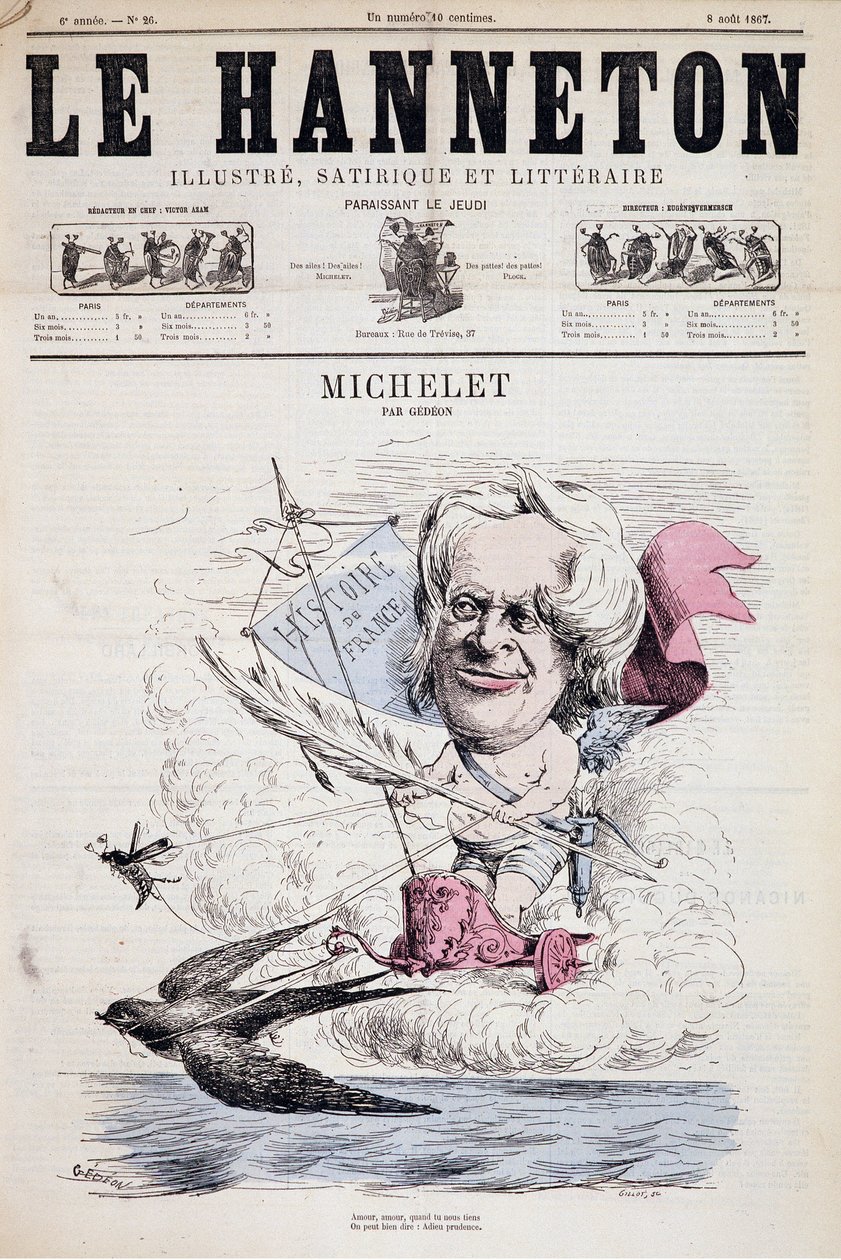 Tegneserie Jules Michelet - av Gedeon i "" Le Hanneton"" 08.08.1867 av Baril Gedeon