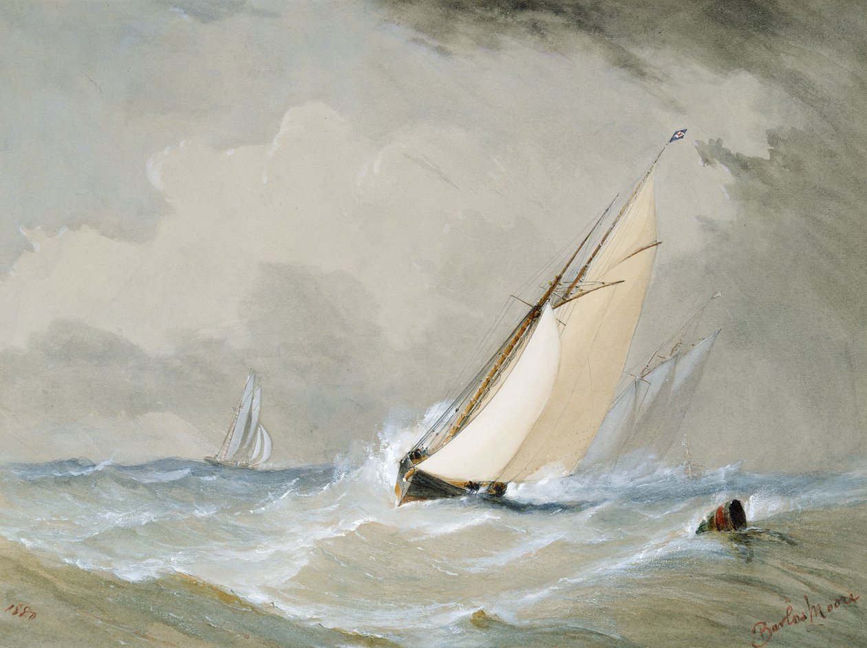Miranda arbeider inn fra Weilingen Light Ship in a Heavy Wind - Oostende 1880 av Barlow Moore
