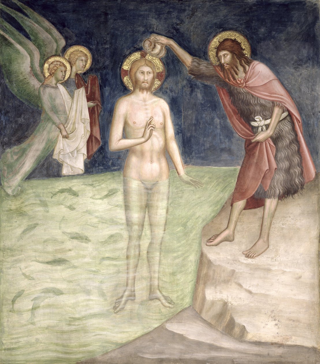 Kristi dåp, fra en serie scener i Det nye testamente av Barna da Siena