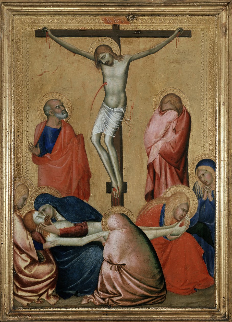 Korsfestelsen og klagesangen av Barna da Siena