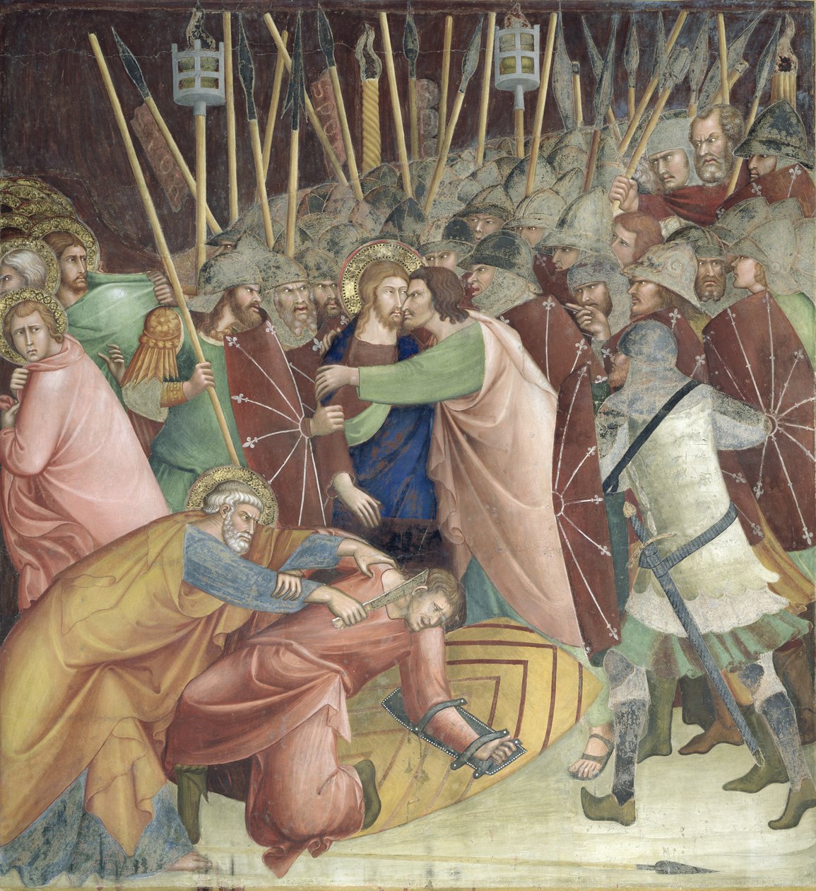 The Kiss of Judas, fra en serie scener i Det nye testamente av Barna da Siena