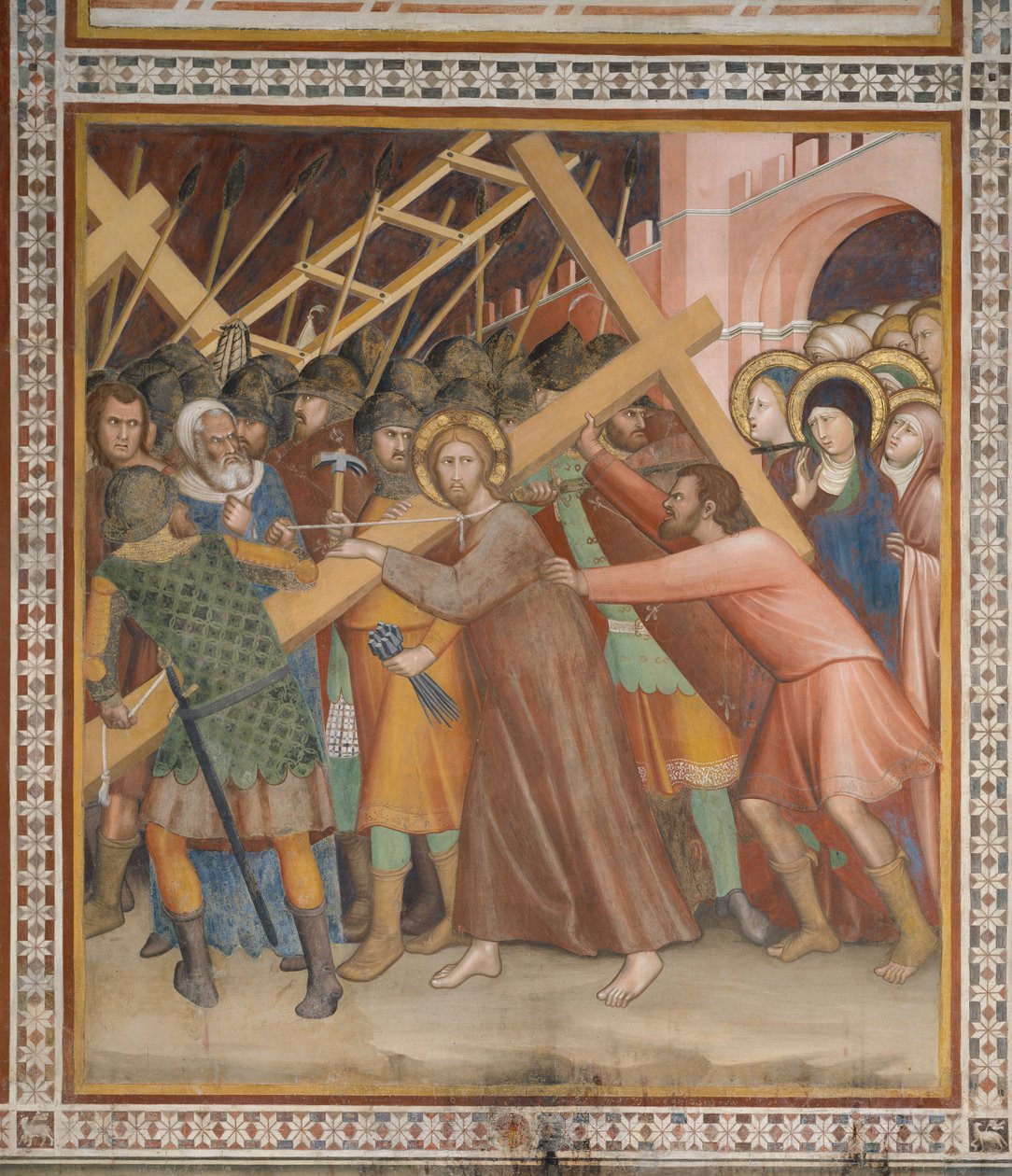 Scene fra Det nye testamente: Bæring av korset (fresco) av Barna da Siena
