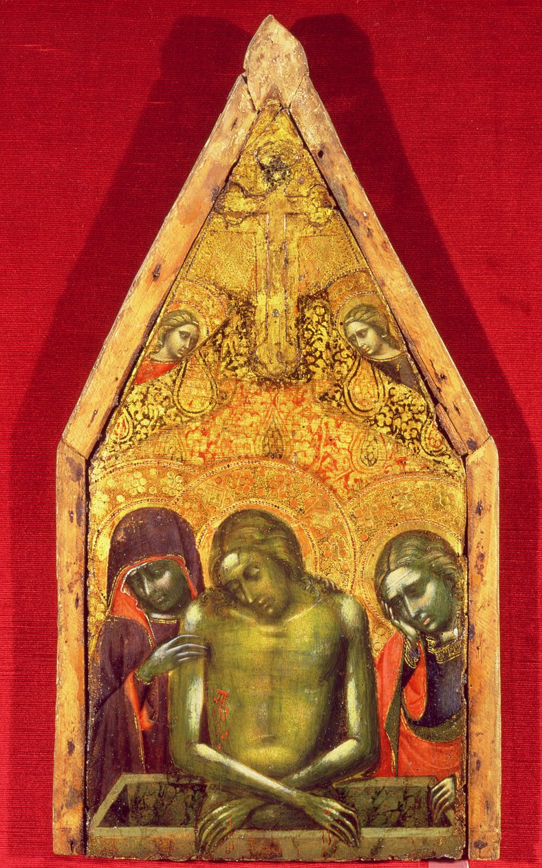 Pieta tempera på panel med påført tekstil av Barnaba da Modena