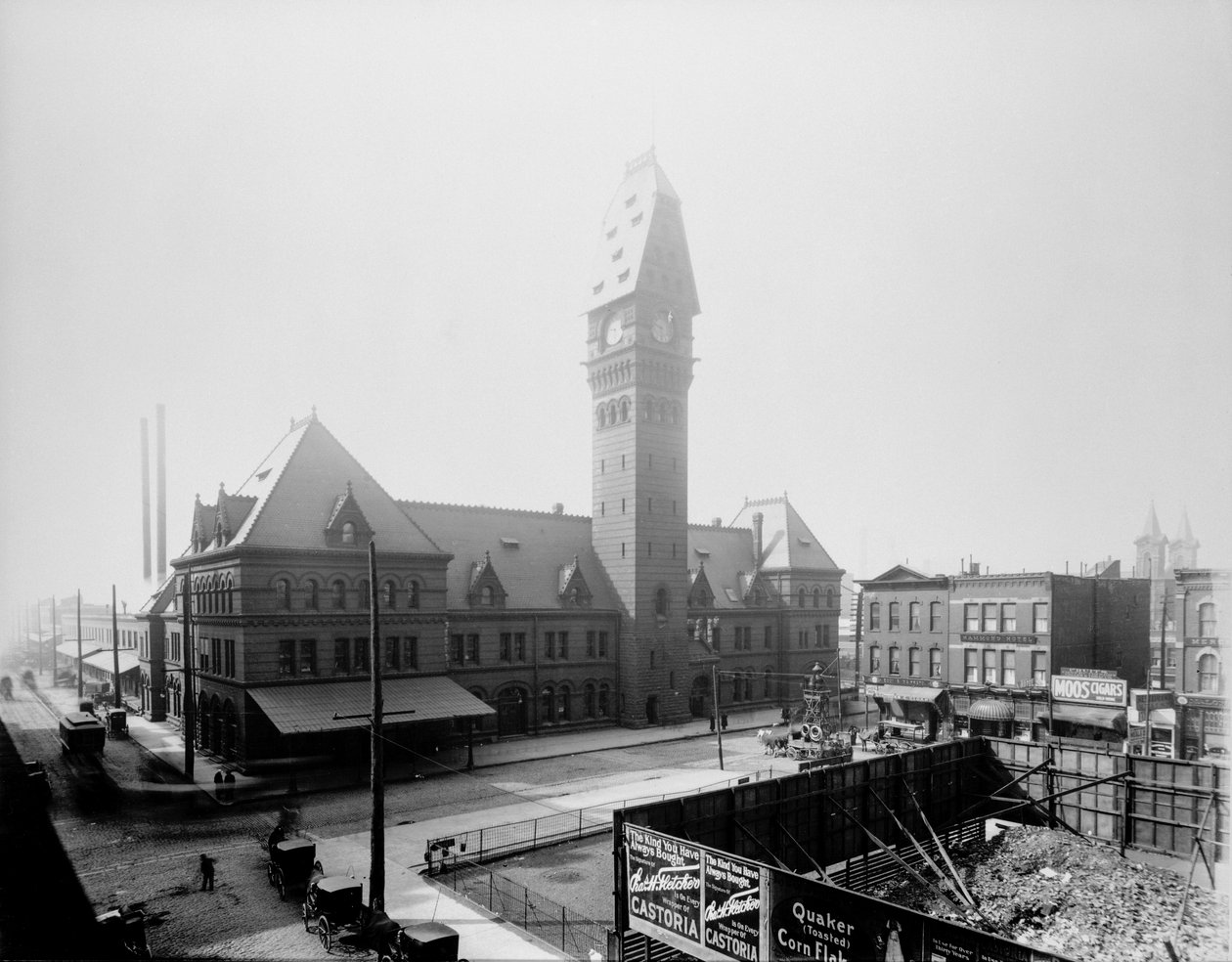 Dearborn Station, Chicago, Illinois, USA, ca. 1883 (s/hvitt-bilde) av Barnes and Crosby