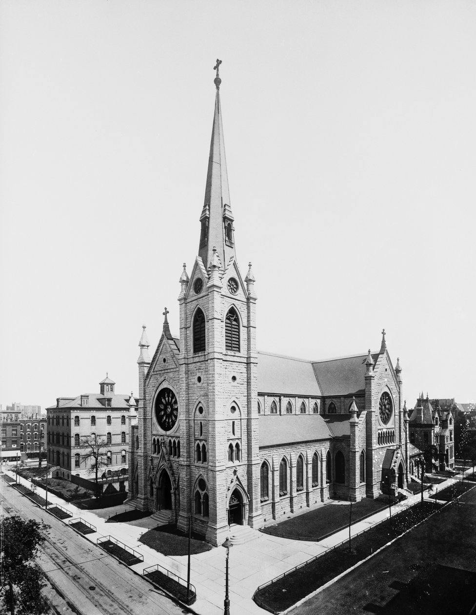 Holy Name Cathedral, Chicago, Illinois, USA, ca. 1895 (s/hvitt-bilde) av Barnes and Crosby