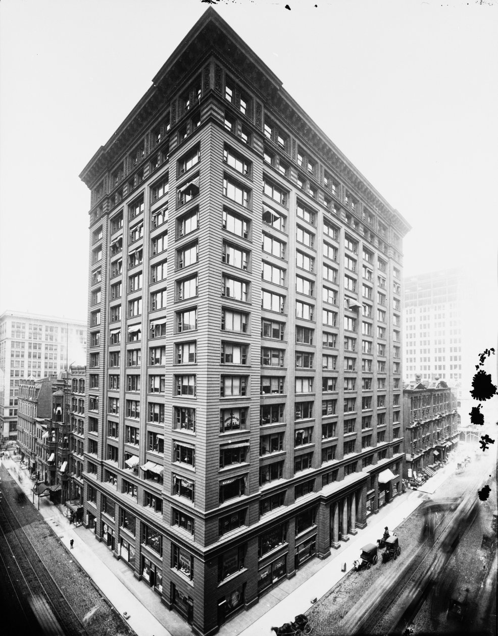 Marquette Building, Chicago, Illinois, USA, ca. 1900 (s/hvitt-bilde) av Barnes and Crosby