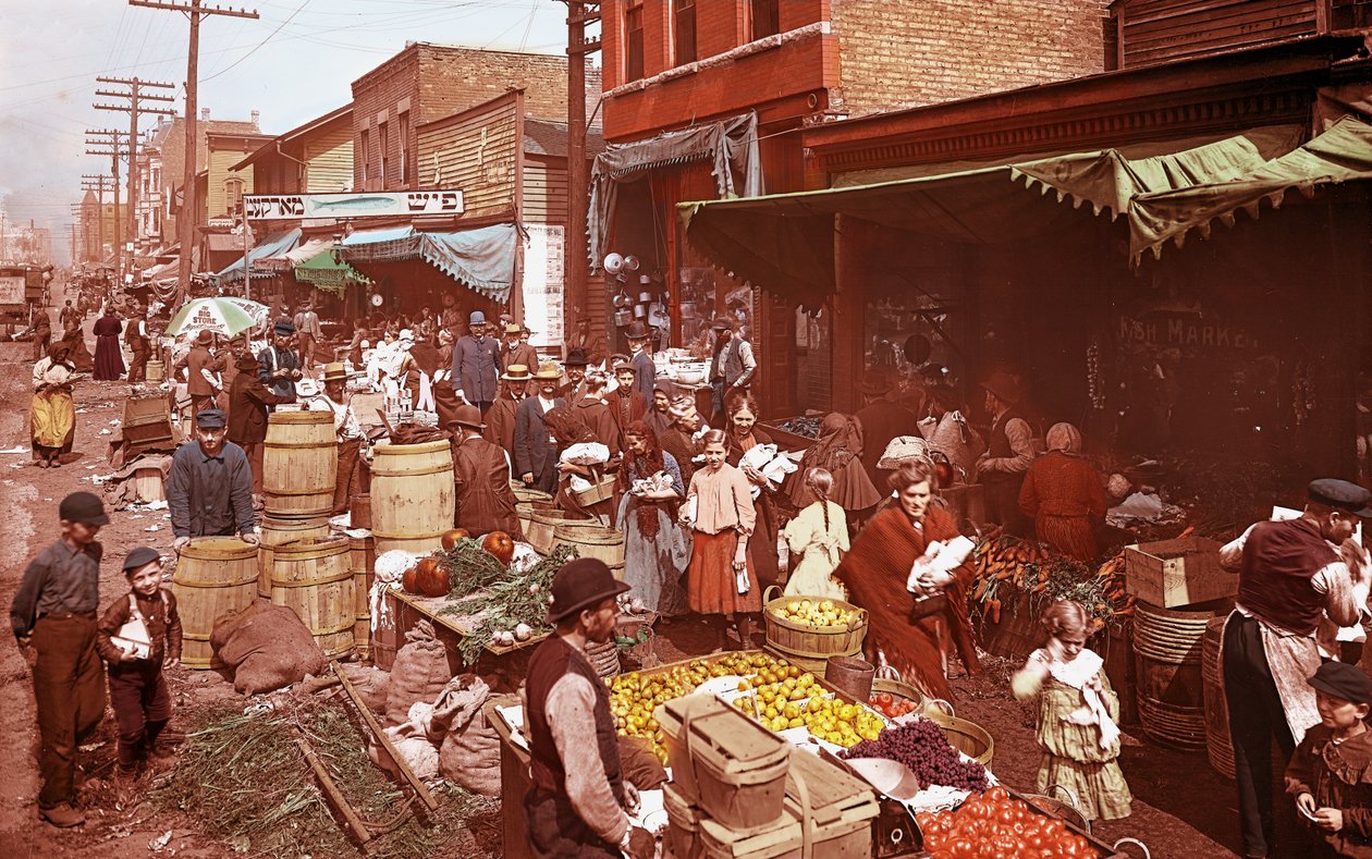 Maxwell Street Market., Chicago, Illinois, USA, ca. 1905 (bilde) av Barnes and Crosby