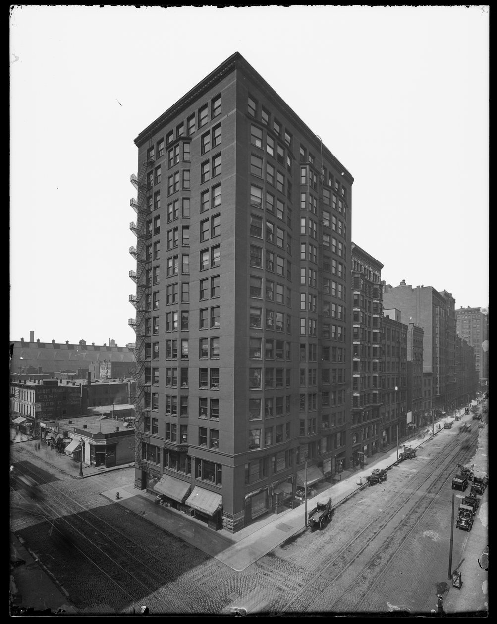 Pontiac Building, Chicago, Illinois, USA, ca. 1891 (s/hvitt-bilde) av Barnes and Crosby