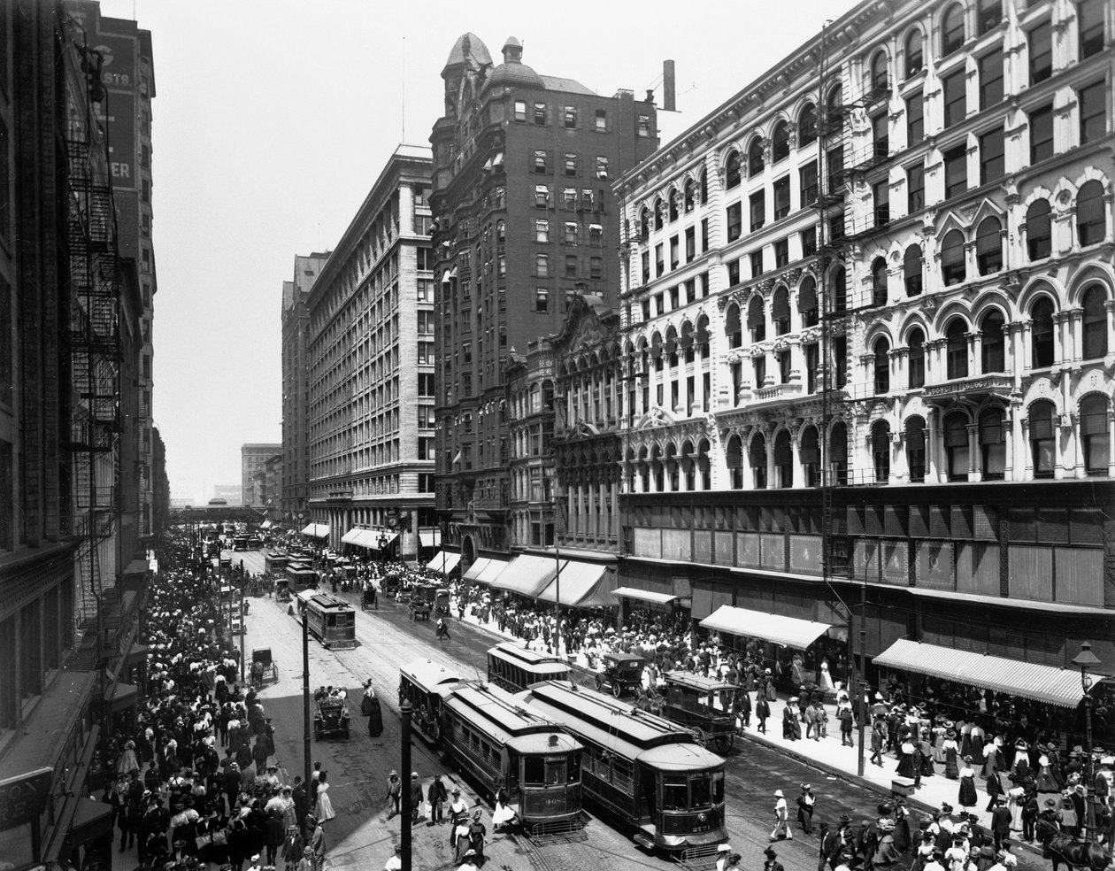 State Street, Chicago, Illinois, USA, ca. 1907 (s/hvitt-bilde) av Barnes and Crosby