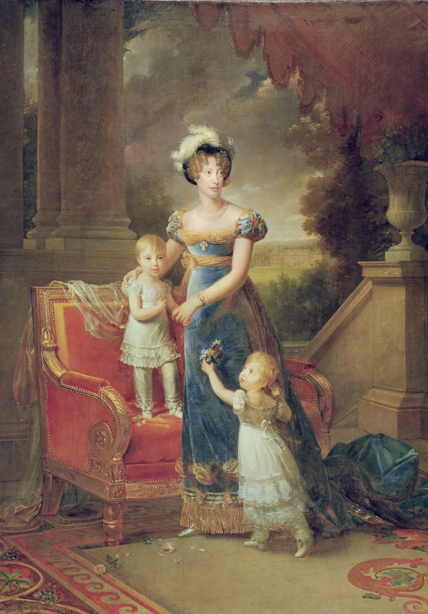 Marie-Caroline de Bourbon (1798-1870) med barna sine foran Chateau de Rosny, 1820 av Baron François Pascal Simon Gérard